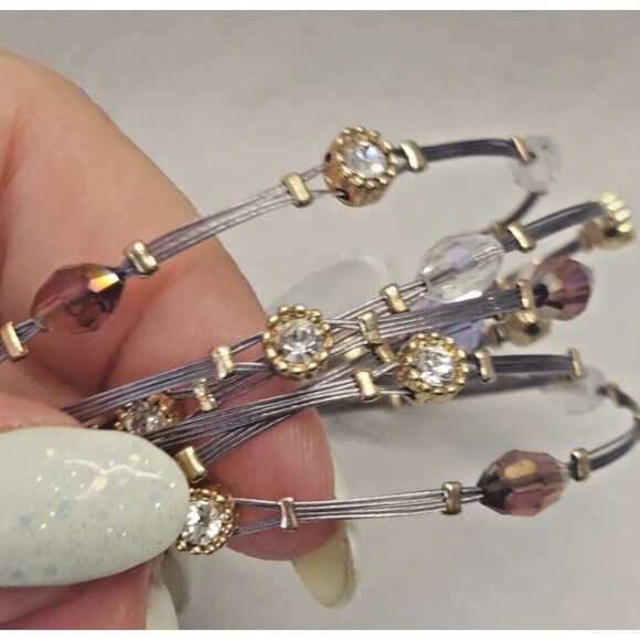 MX Signature Collection 6 Metal Wire Bracelets Rhinestones Crystals purple NWT - Picture 7 of 7
